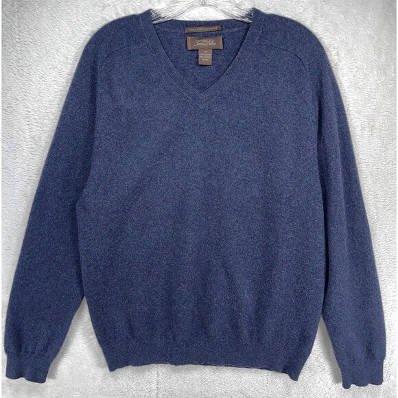 Tasso Elba Navy Blue Sweater Mens M Fine Cashmere V Neck Preppy Academia - Picture 6 of 6